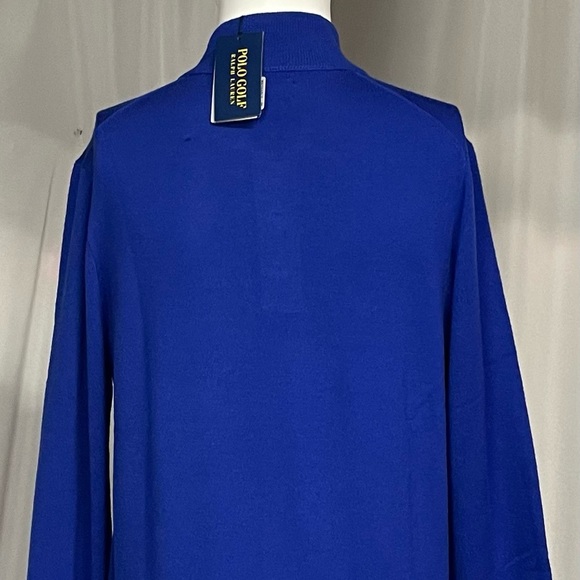 New Small Polo Ralph Lauren Leather Trimmed Royal Blue Quarter Button Sweater - Picture 5 of 7